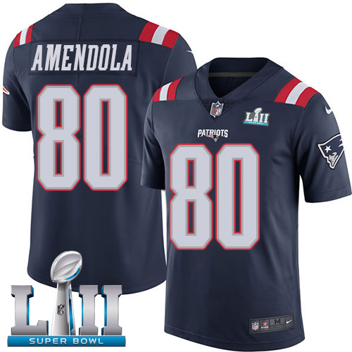 Nike Patriots #80 Danny Amendola Navy Blue Super Bowl LII Men's Stitched NFL Limited Rush Jersey